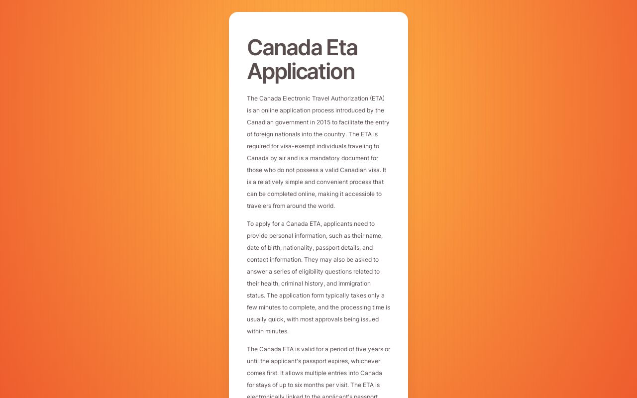 Canada Eta Application